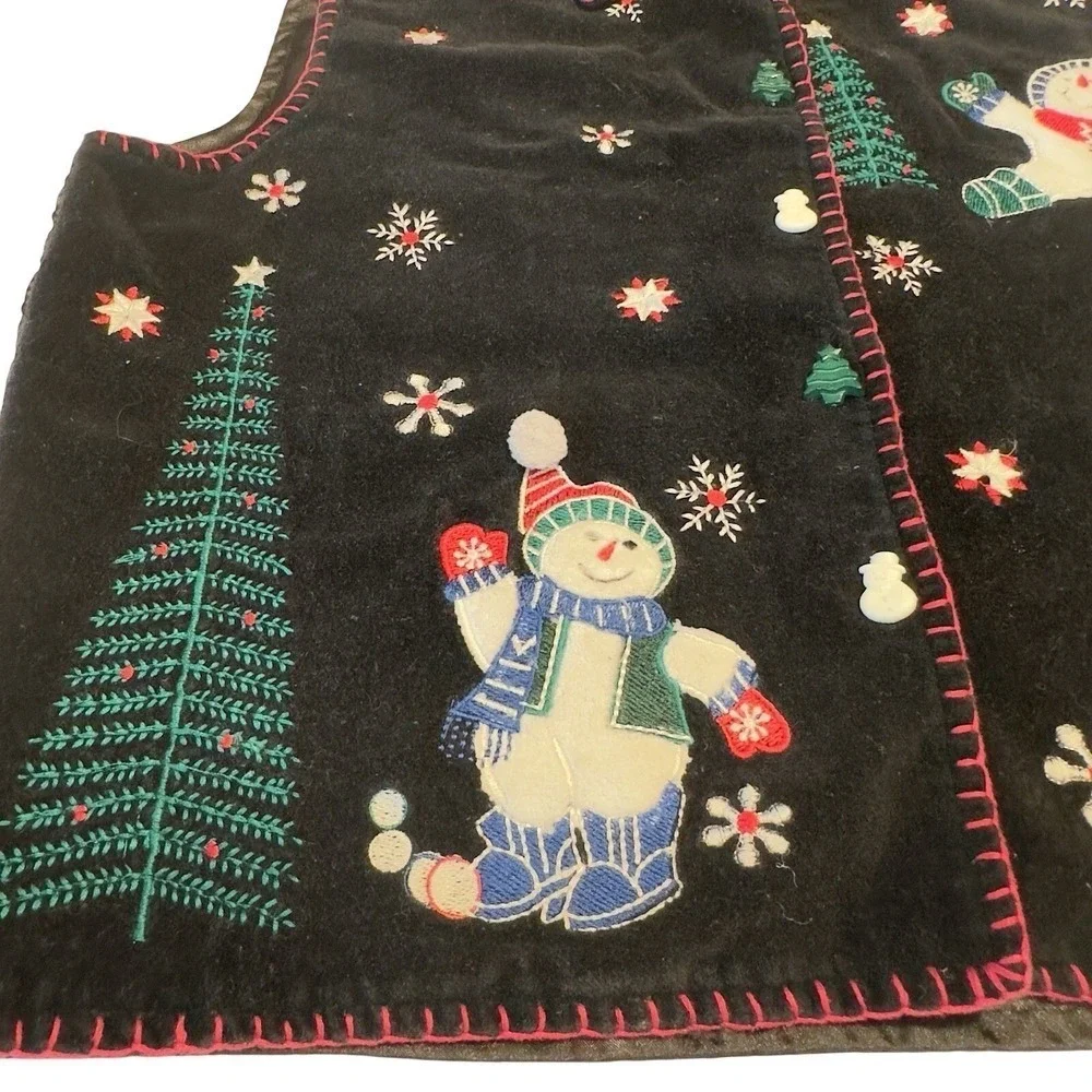 TanTrums Black Velvet Snowman Christmas Vest Women's Size M Ugly Sweater Party